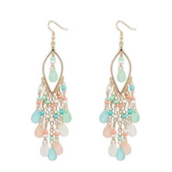 Jewelry - NEW Long Beaded Drop Dangle Gold Plated Earrings